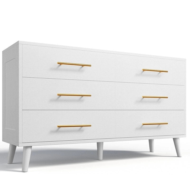 Commode double en bois à 6 tiroirs, Meuble de rangement, Meuble TV pour Chambre à coucher, Salon et Entrée