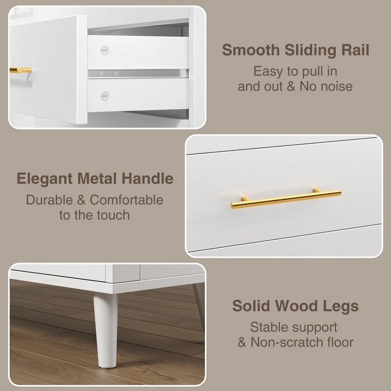 Commode double en bois à 6 tiroirs, Meuble de rangement, Meuble TV pour Chambre à coucher, Salon et Entrée