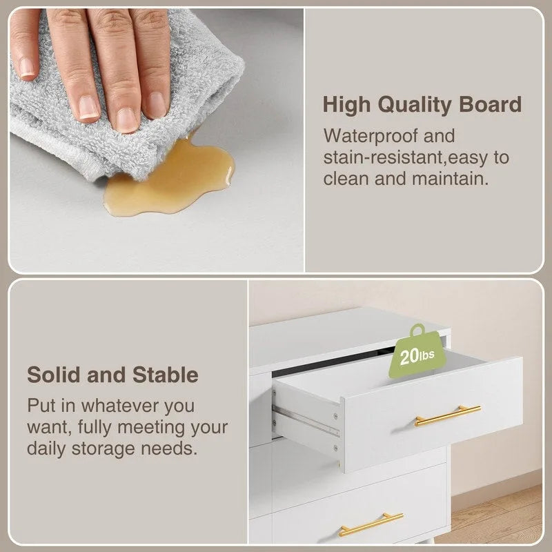 Commode double en bois à 6 tiroirs, Meuble de rangement, Meuble TV pour Chambre à coucher, Salon et Entrée