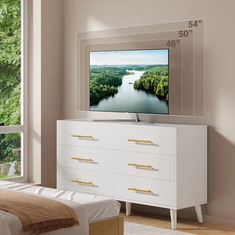 Commode double en bois à 6 tiroirs, Meuble de rangement, Meuble TV pour Chambre à coucher, Salon et Entrée