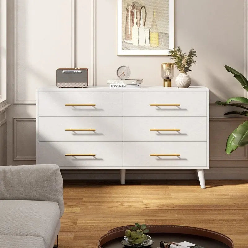 Commode double en bois à 6 tiroirs, Meuble de rangement, Meuble TV pour Chambre à coucher, Salon et Entrée