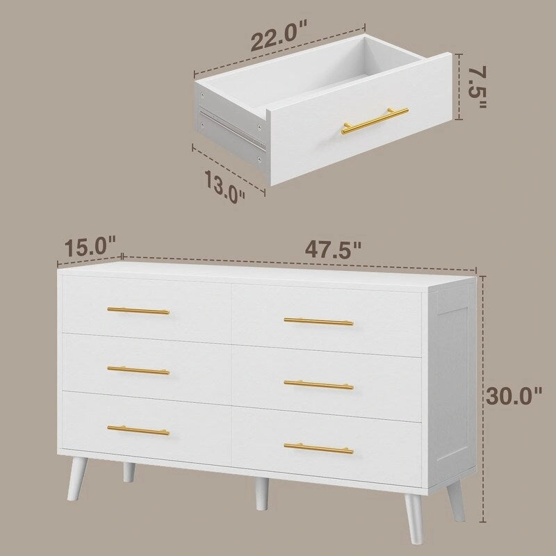 Commode double en bois à 6 tiroirs, Meuble de rangement, Meuble TV pour Chambre à coucher, Salon et Entrée