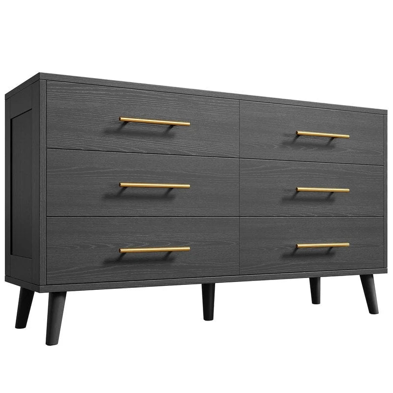 Commode double en bois à 6 tiroirs, Meuble de rangement, Meuble TV pour Chambre à coucher, Salon et Entrée