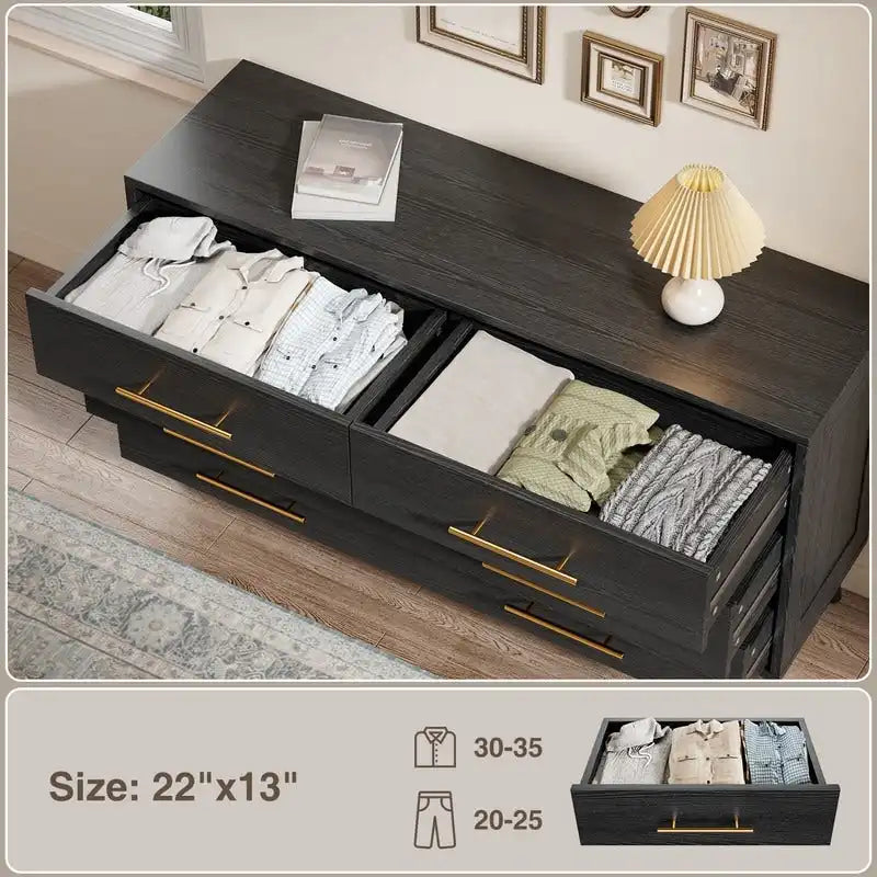 Commode double en bois à 6 tiroirs, Meuble de rangement, Meuble TV pour Chambre à coucher, Salon et Entrée