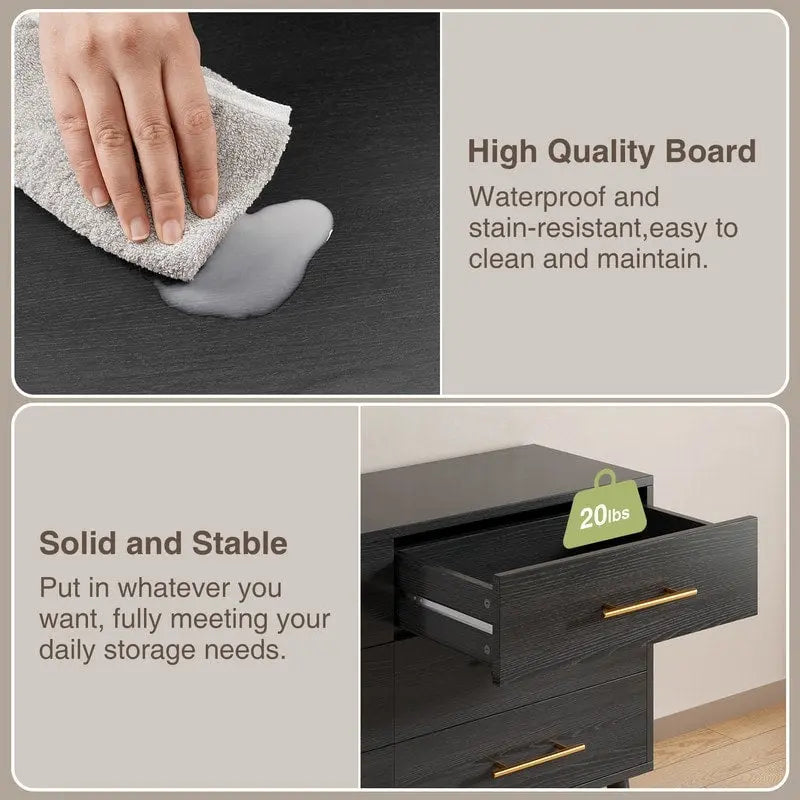 Commode double en bois à 6 tiroirs, Meuble de rangement, Meuble TV pour Chambre à coucher, Salon et Entrée