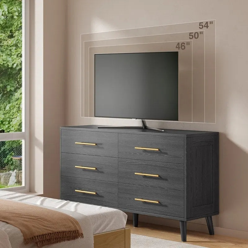 Commode double en bois à 6 tiroirs, Meuble de rangement, Meuble TV pour Chambre à coucher, Salon et Entrée