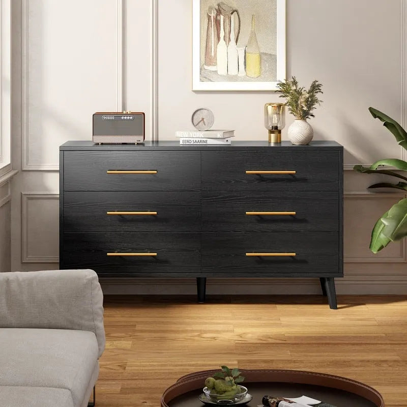Commode double en bois à 6 tiroirs, Meuble de rangement, Meuble TV pour Chambre à coucher, Salon et Entrée