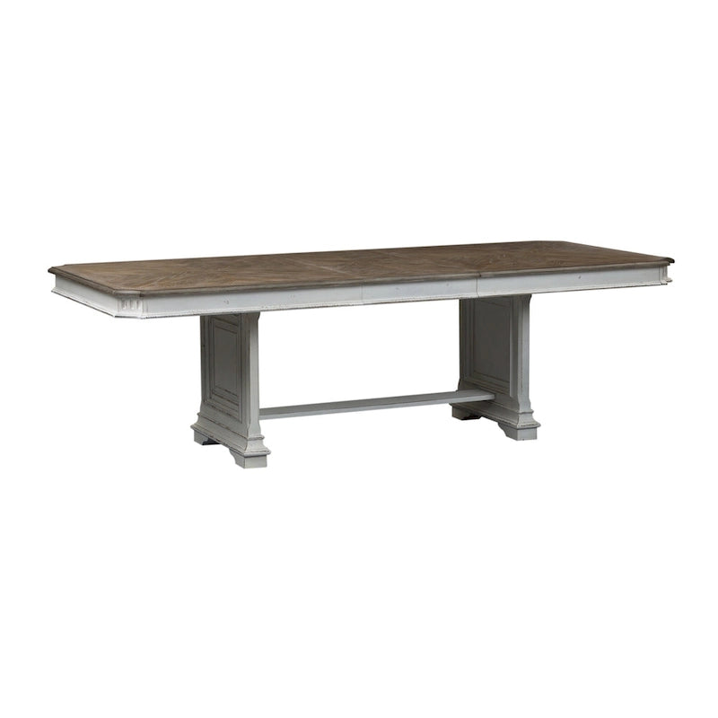 Table à tréteaux brun vieilli et blanc antique