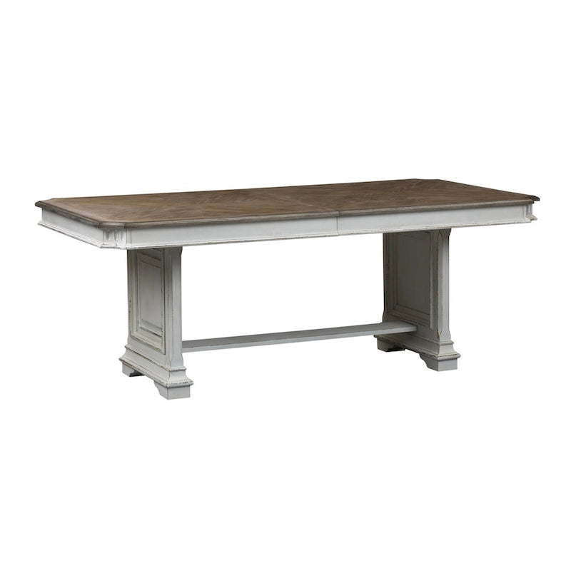 Table à tréteaux brun vieilli et blanc antique