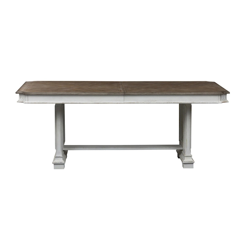 Table à tréteaux brun vieilli et blanc antique