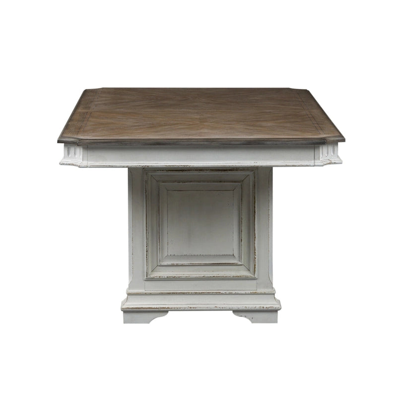 Table à tréteaux brun vieilli et blanc antique