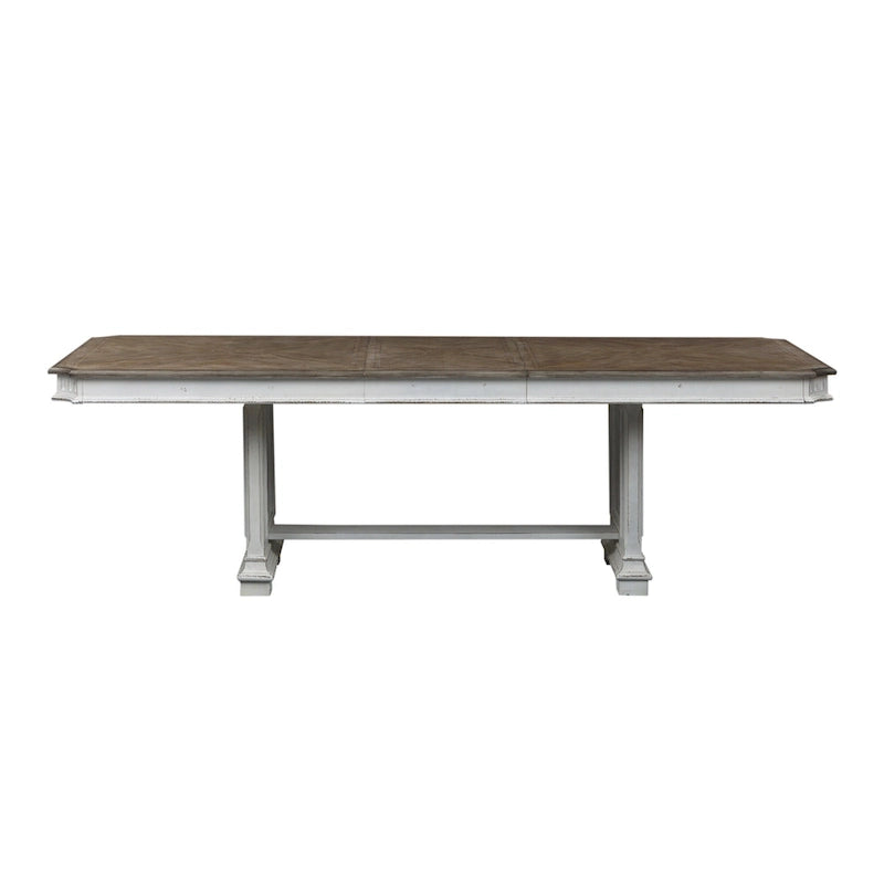 Table à tréteaux brun vieilli et blanc antique