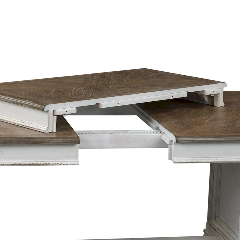 Table à tréteaux brun vieilli et blanc antique
