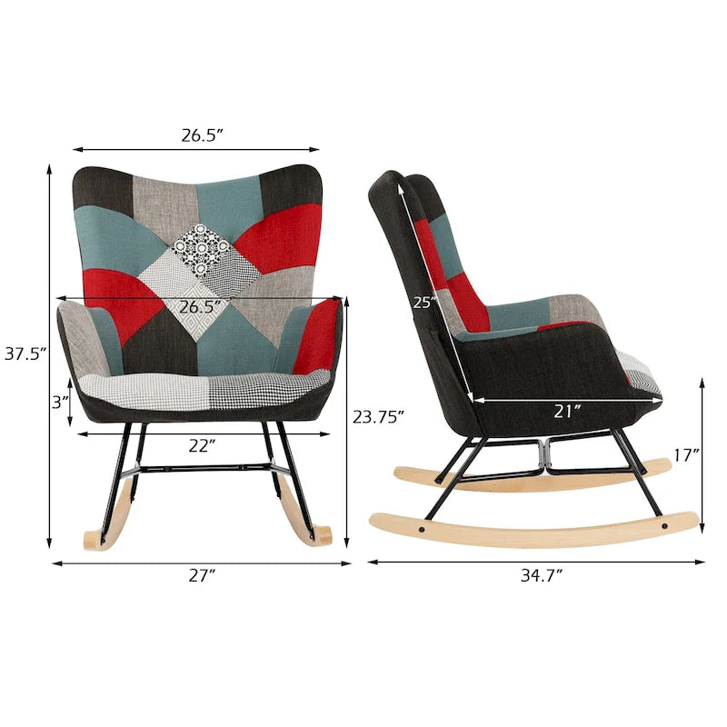 Fauteuil à bascule patchwork inclinable rembourré Fauteuil d'appoint confortable
