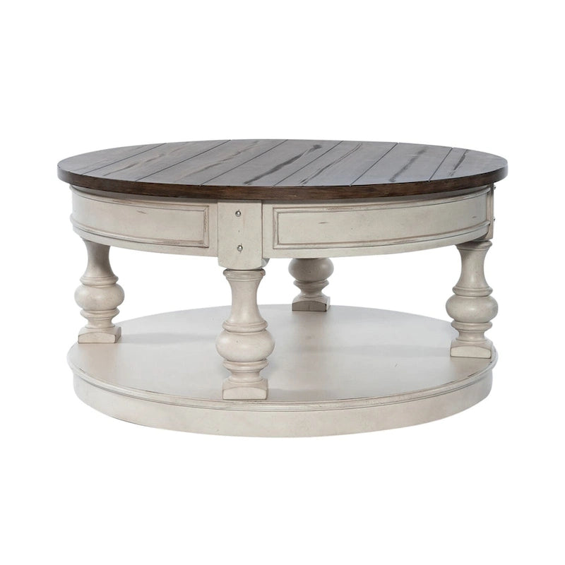 Table basse ronde Antique White et Tobacco