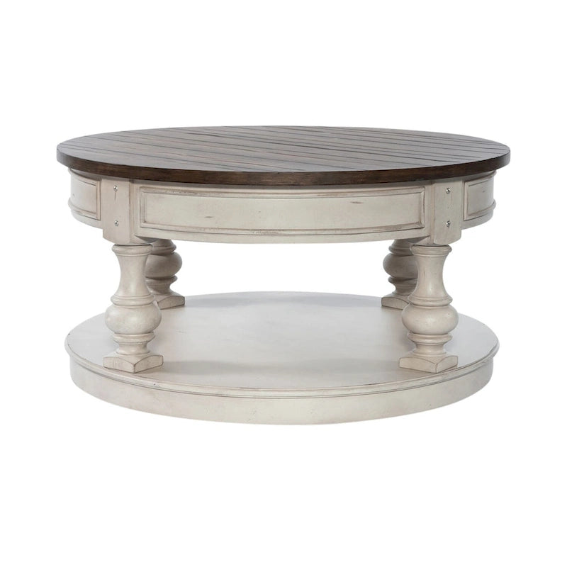 Table basse ronde Antique White et Tobacco
