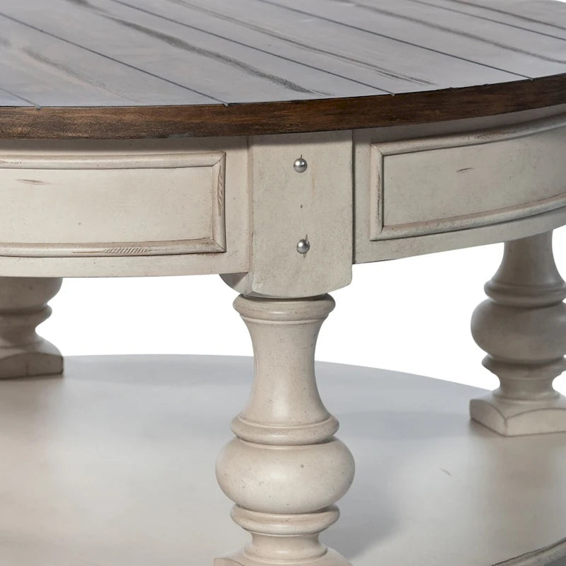 Table basse ronde Antique White et Tobacco