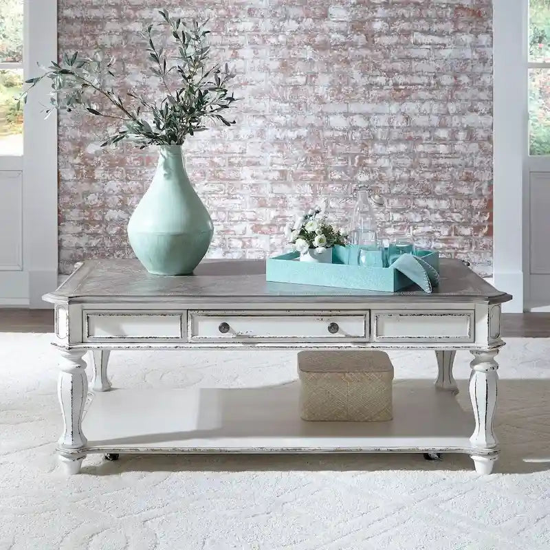 Table basse rectangulaire blanc antique