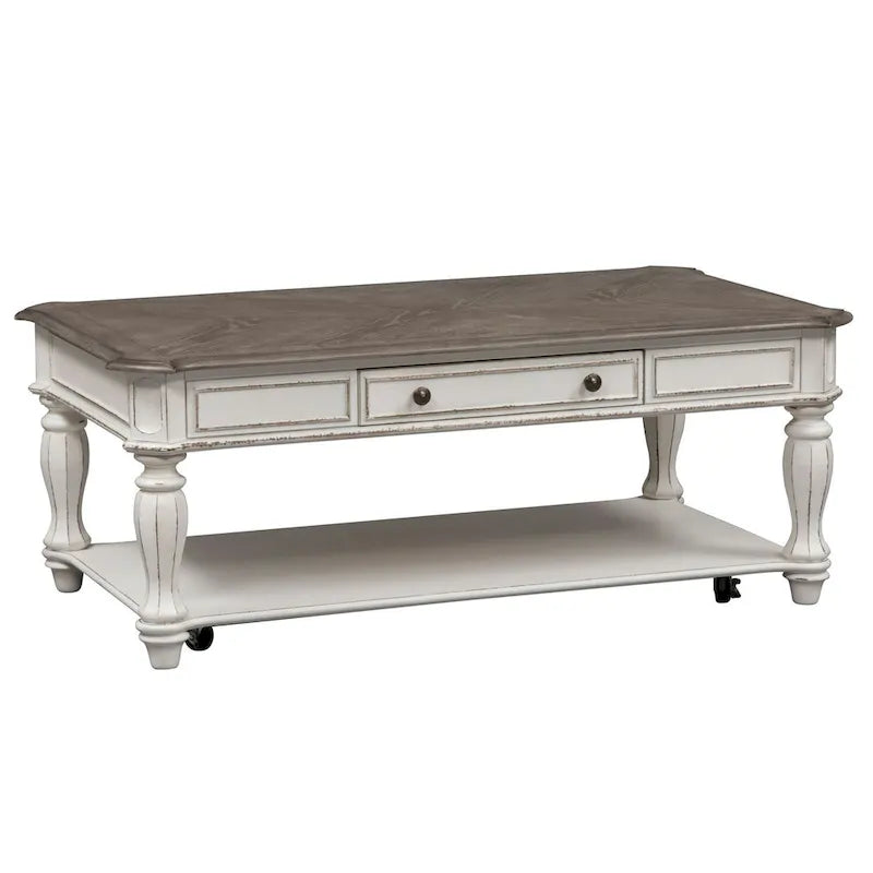 Table basse rectangulaire blanc antique