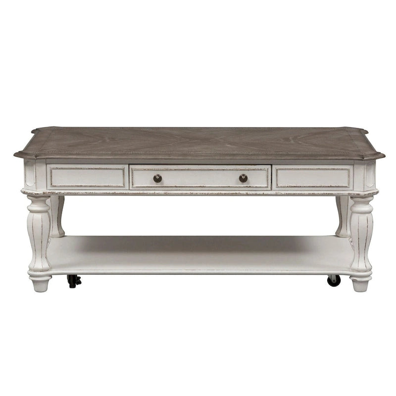 Table basse rectangulaire blanc antique