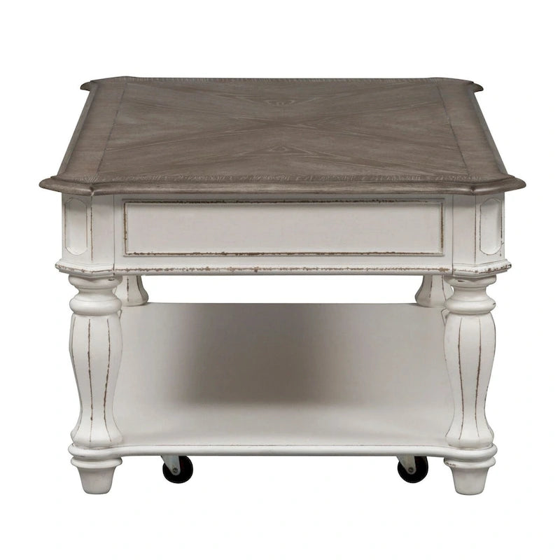 Table basse rectangulaire blanc antique
