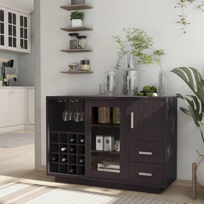 Buffet de salle à manger moderne en bois avec étagères de rangement et tiroirs, organisateur de cuisine pour salle à manger