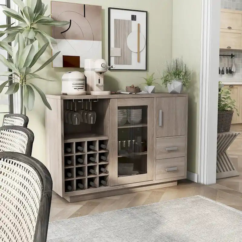 Furniture of America Modern Wooden Dining Buffet with Storage Shelves and Drawers, Kitchen Sideboard Organizer for Dining Room