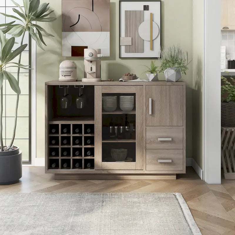 Buffet de salle à manger moderne en bois avec étagères de rangement et tiroirs, organisateur de cuisine pour salle à manger