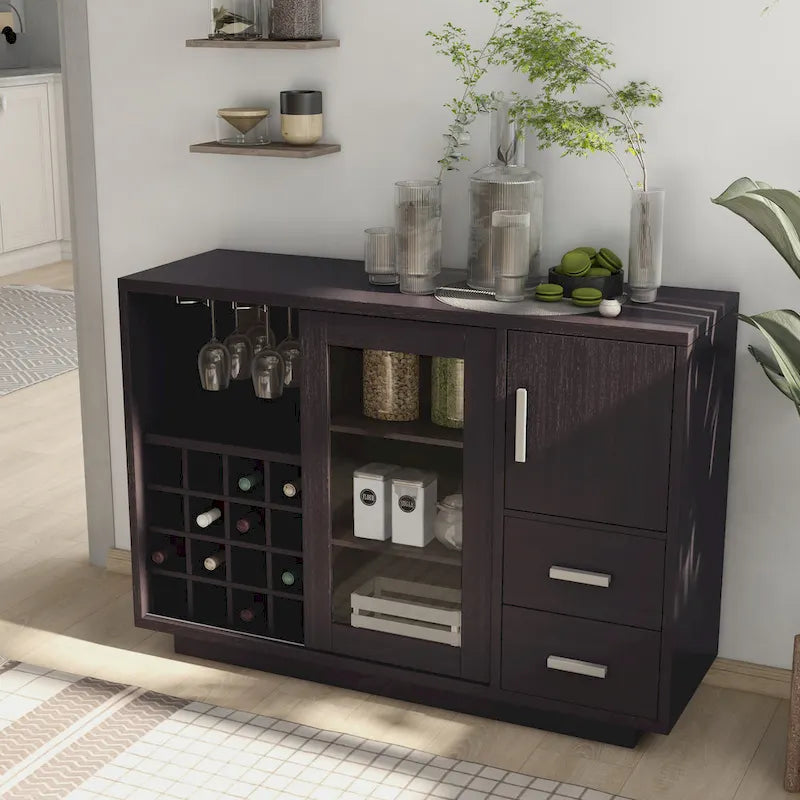 Buffet de salle à manger moderne en bois avec étagères de rangement et tiroirs, organisateur de cuisine pour salle à manger