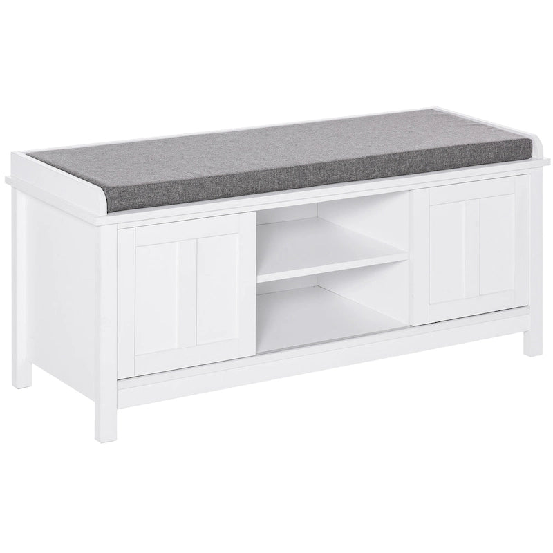 Banc à chaussures d'entrée avec rangement, ottoman avec étagères réglables, 6 compartiments et siège rembourré, Blanc/Gris