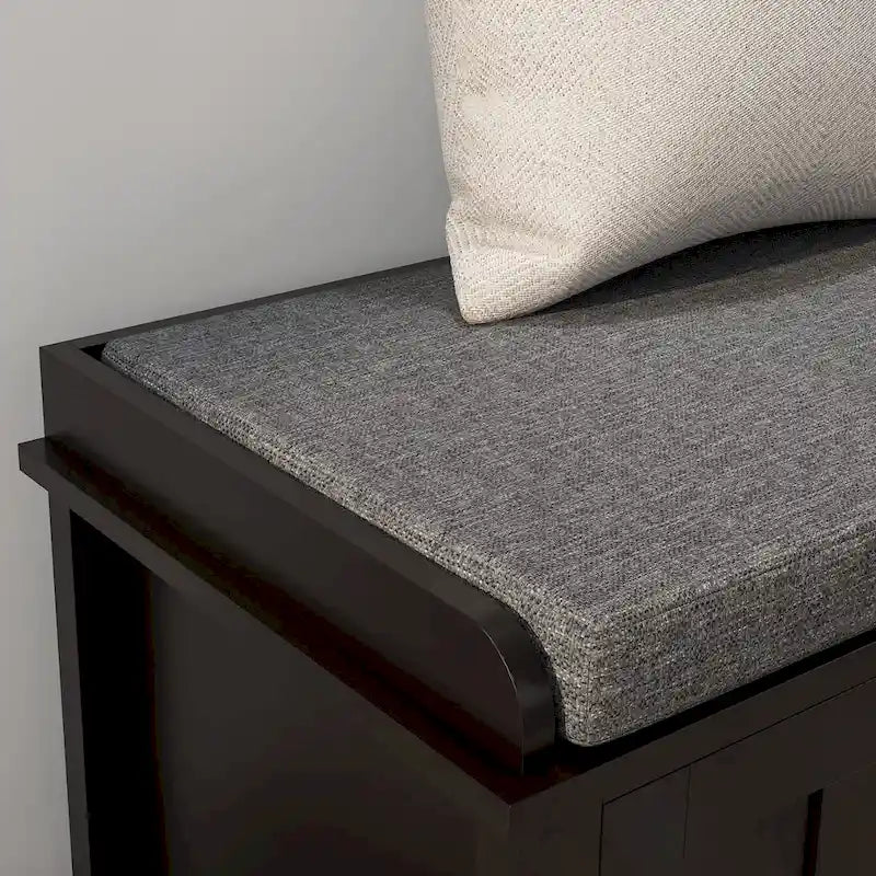 Banc à chaussures d'entrée avec rangement, ottoman avec étagères réglables, 6 compartiments et siège rembourré, Blanc/Gris
