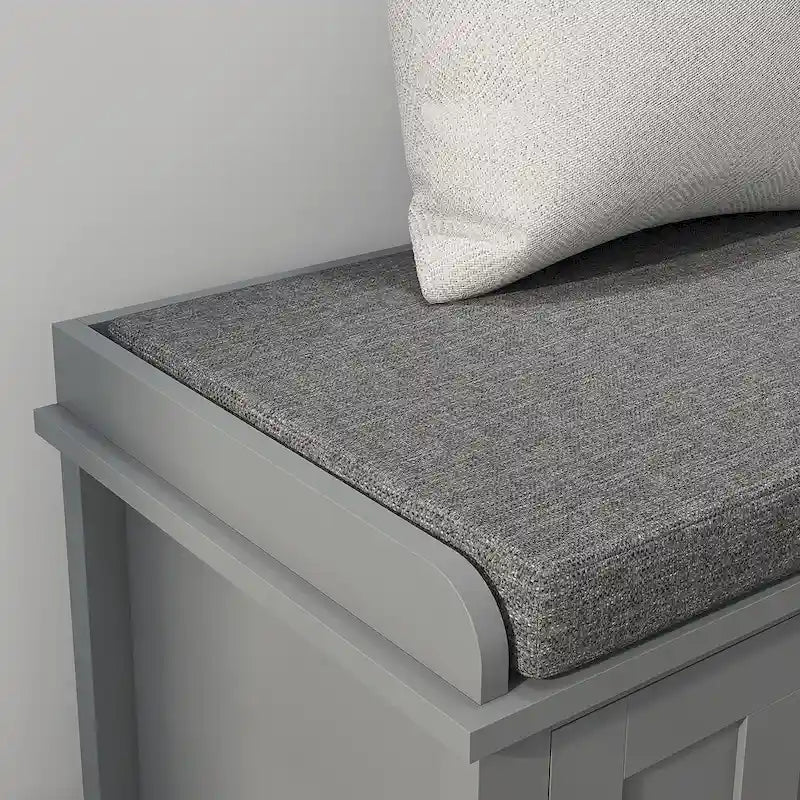 Banc à chaussures d'entrée avec rangement, ottoman avec étagères réglables, 6 compartiments et siège rembourré, Blanc/Gris