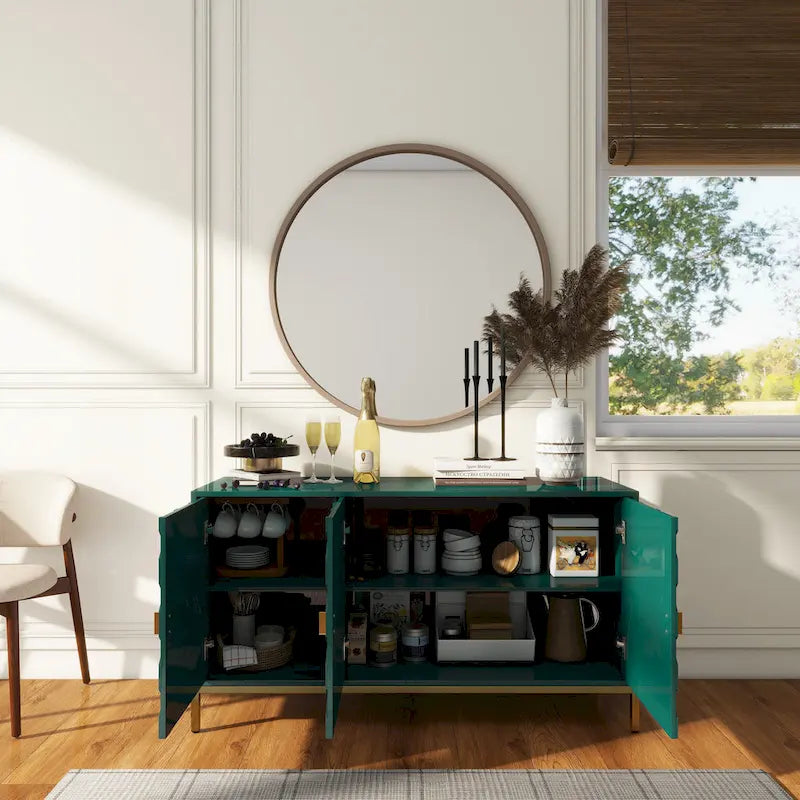Buffet de rangement pour appareils multimédia à 3 portes avec finition brillante