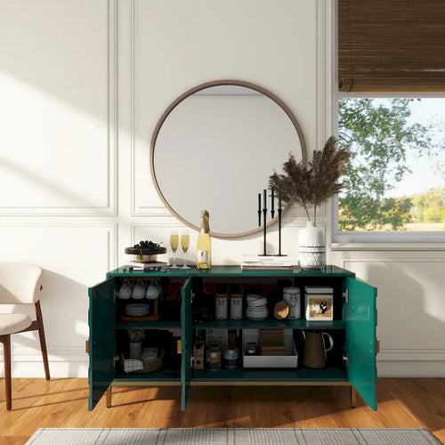 Buffet de rangement pour appareils multimédia à 3 portes avec finition brillante