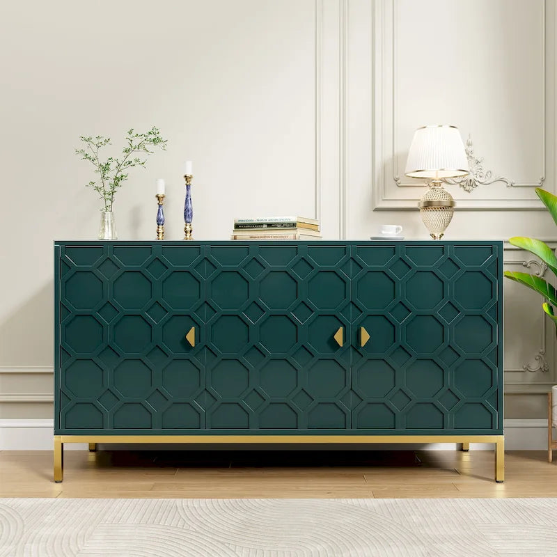 Buffet de rangement pour appareils multimédia à 3 portes avec finition brillante