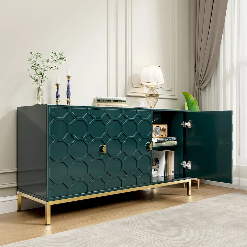 Buffet de rangement pour appareils multimédia à 3 portes avec finition brillante