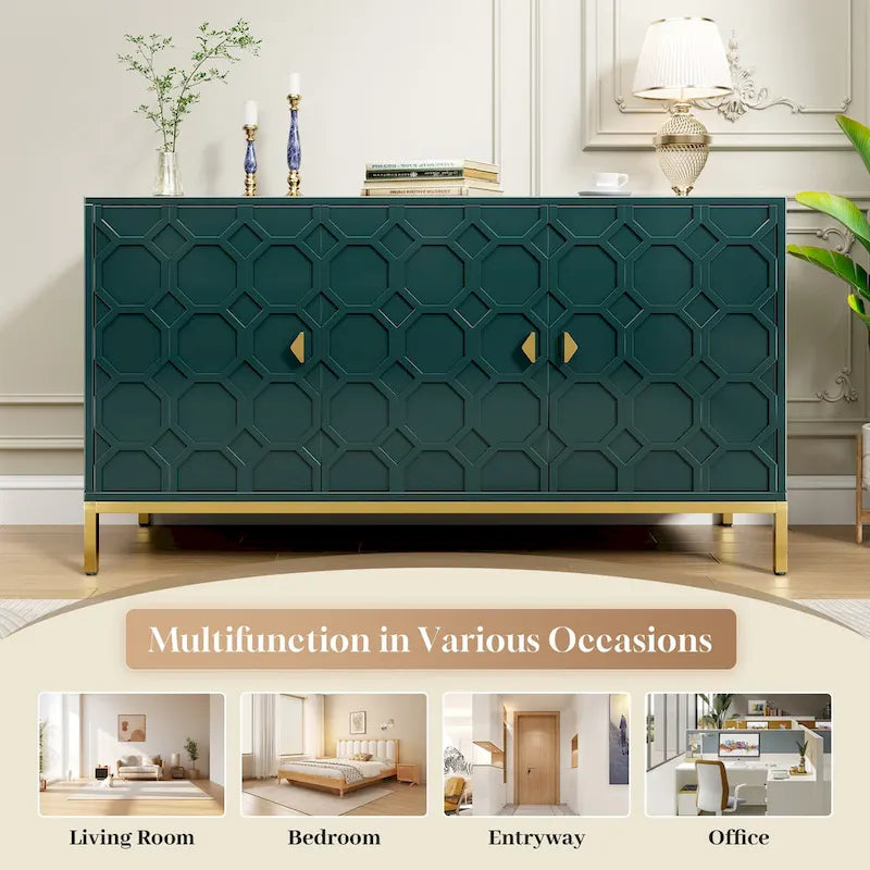 Buffet de rangement pour appareils multimédia à 3 portes avec finition brillante