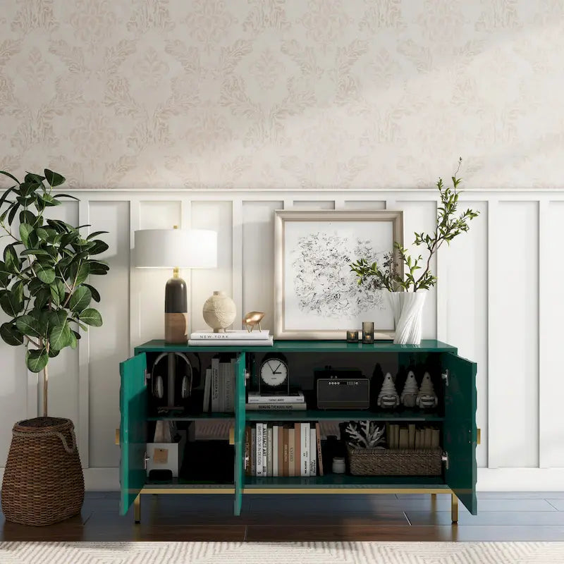 Buffet de rangement pour appareils multimédia à 3 portes avec finition brillante