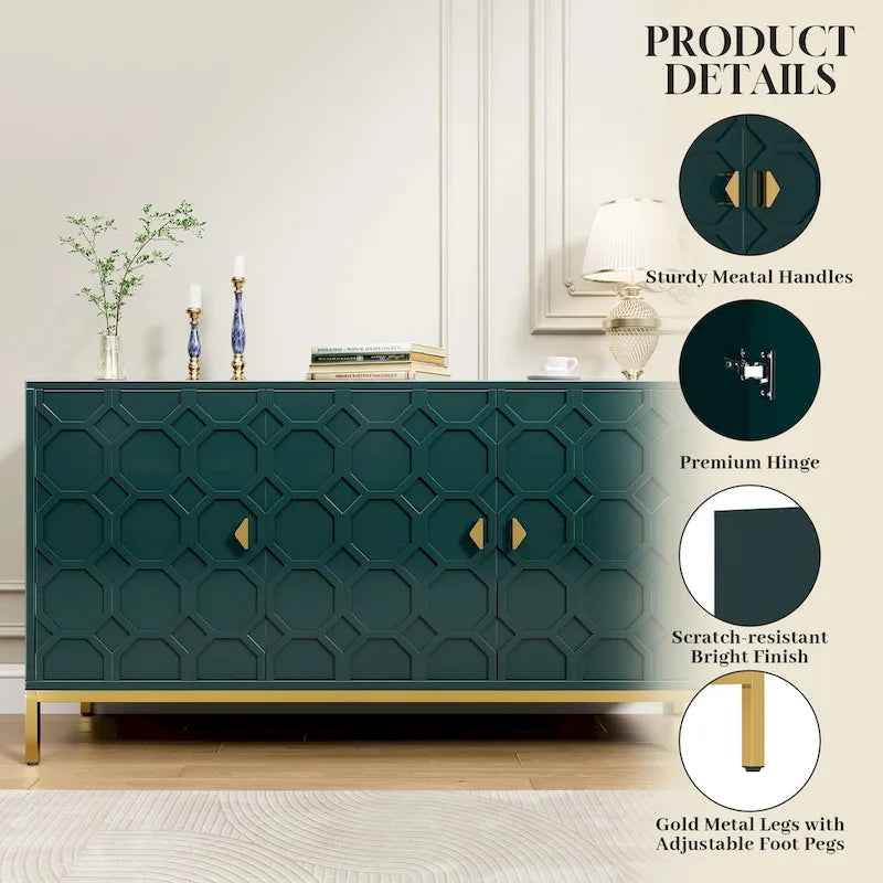Buffet de rangement pour appareils multimédia à 3 portes avec finition brillante
