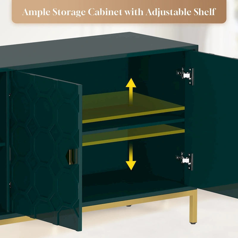 Buffet de rangement pour appareils multimédia à 3 portes avec finition brillante
