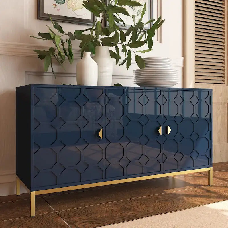 Buffet de rangement pour appareils multimédia à 3 portes avec finition brillante