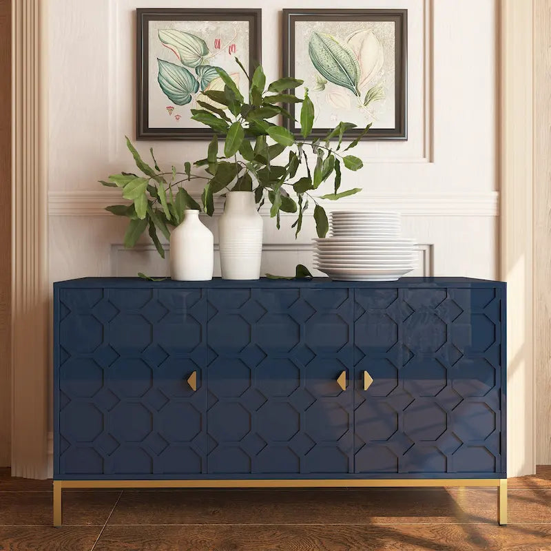 Buffet de rangement pour appareils multimédia à 3 portes avec finition brillante
