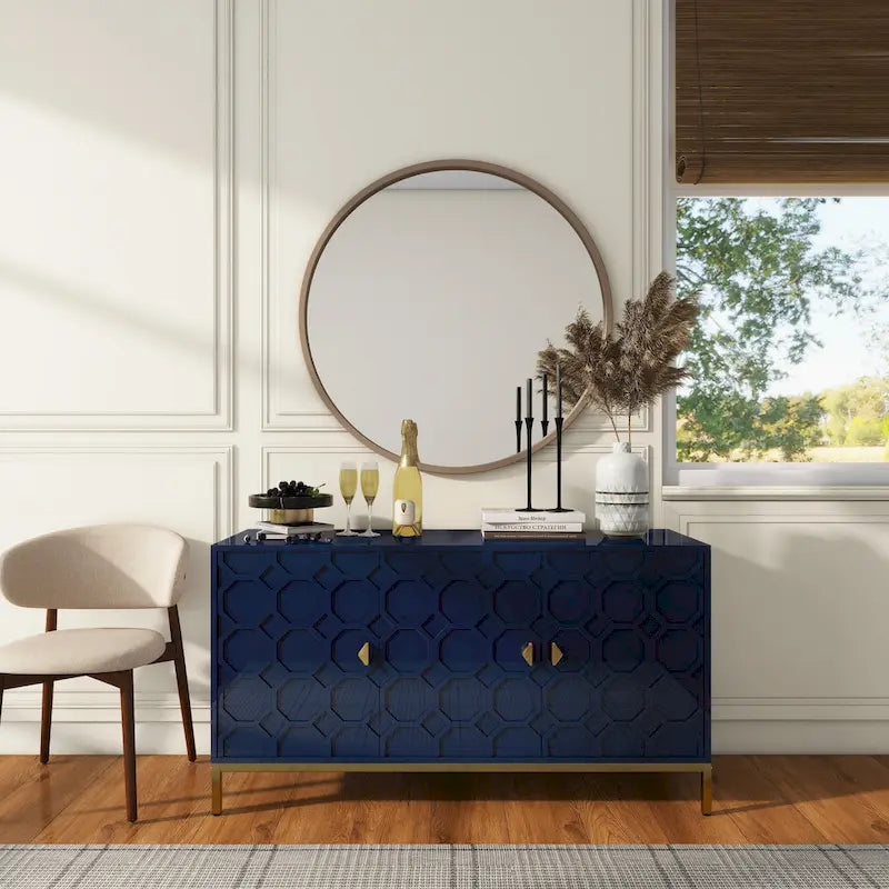 Buffet de rangement pour appareils multimédia à 3 portes avec finition brillante