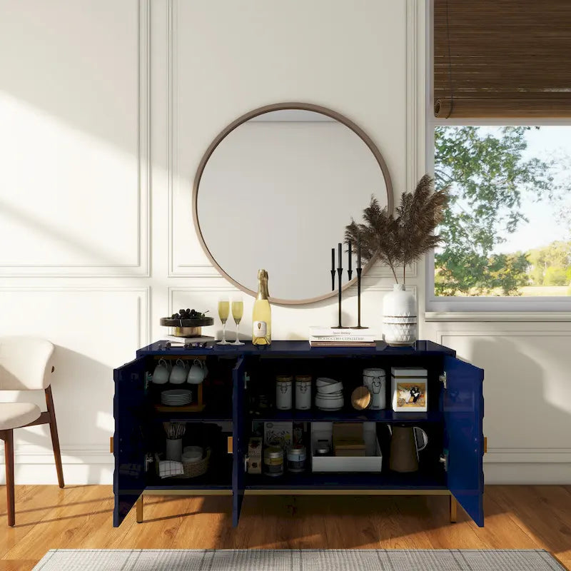Buffet de rangement pour appareils multimédia à 3 portes avec finition brillante