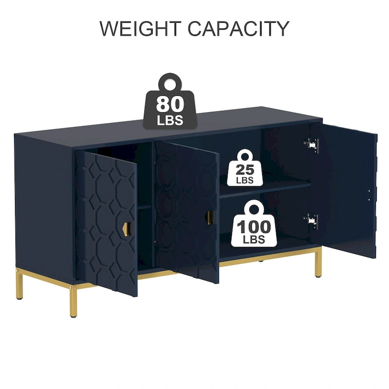 Buffet de rangement pour appareils multimédia à 3 portes avec finition brillante