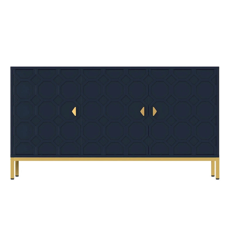 Buffet de rangement pour appareils multimédia à 3 portes avec finition brillante