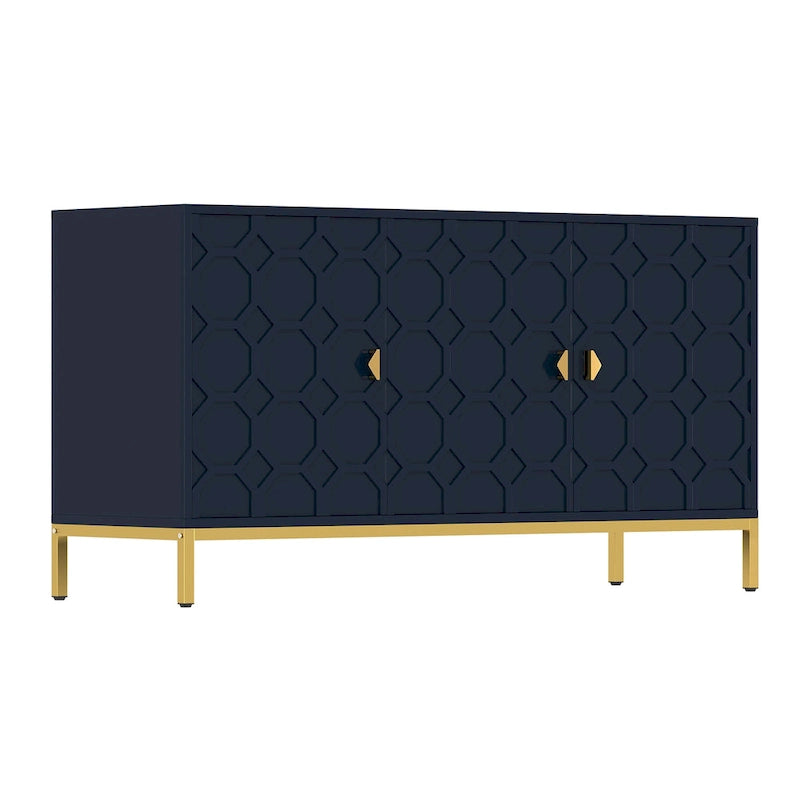 Buffet de rangement pour appareils multimédia à 3 portes avec finition brillante