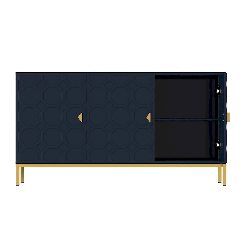 Buffet de rangement pour appareils multimédia à 3 portes avec finition brillante