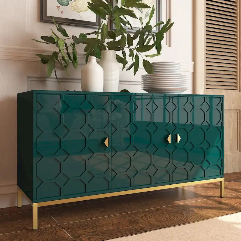 Buffet de rangement pour appareils multimédia à 3 portes avec finition brillante