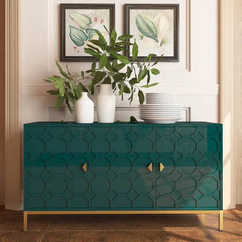 Buffet de rangement pour appareils multimédia à 3 portes avec finition brillante